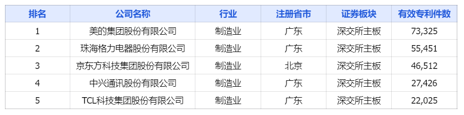中國上市公司有效專(zhuān)利排行榜TOP100
